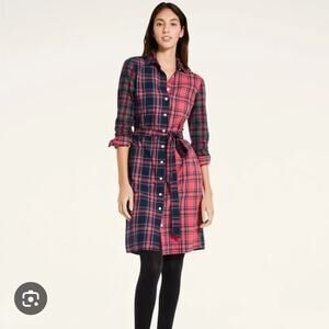 Brooks Brothers Womens Red Blue Plaid Flannel Fun Belted Shirt Dress US 0